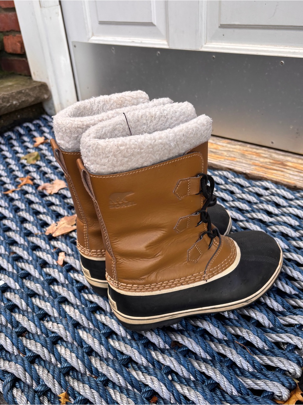 Sorel Kids Two-Tone Waterproof Winter Boots in Brown, Black & Cream